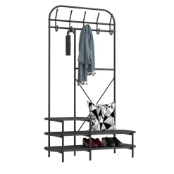3S. x Home Vestiaire d'entrée 3 niveaux et 5 crochets Style Industriel Noir New