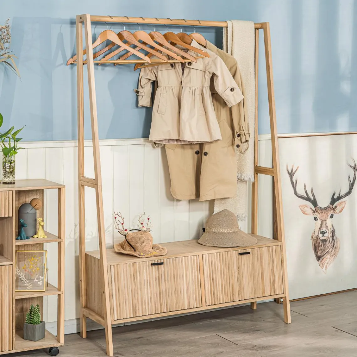 3S. x Home Vestiaire Entrée Bois Massif Porte Manteau Online