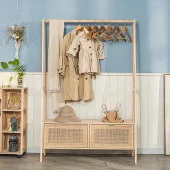 3S. x Home Vestiaire Entrée Bois Massif Porte Manteau Rotin Clearance