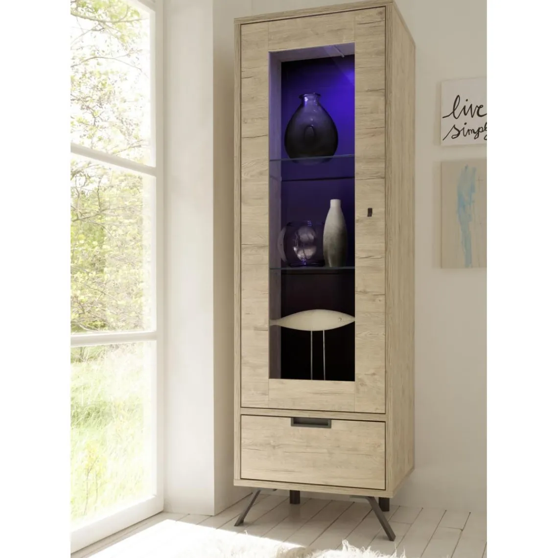 3S. x Home Vitrine 1 porte en verre avec 1 tiroir PALMA