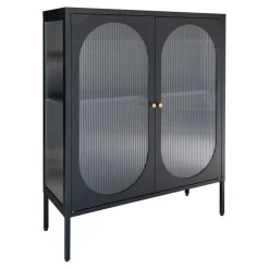 House Nordic Vitrine ADELAIDE Noir Avec Porte En Verre Ondulé 35x90x110 Cm Discount