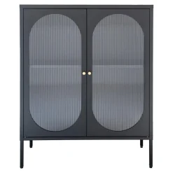 House Nordic Vitrine ADELAIDE Noir Avec Porte En Verre Ondulé 35x90x110 Cm Discount