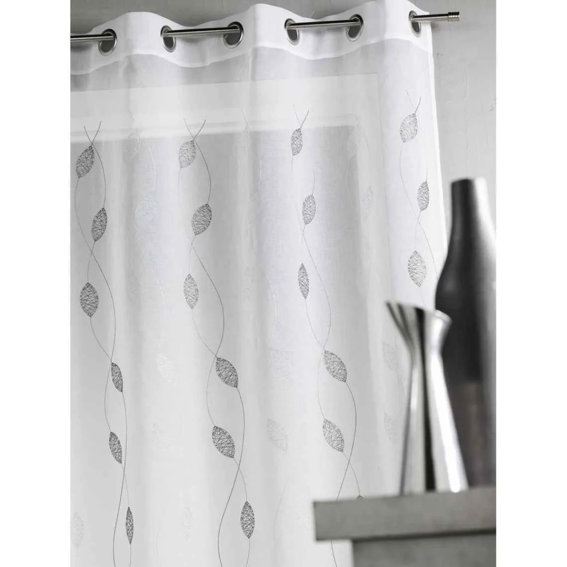 3S. x Home Voilage en Étamine Brodée Gris 140X260 cm ALOES Outlet