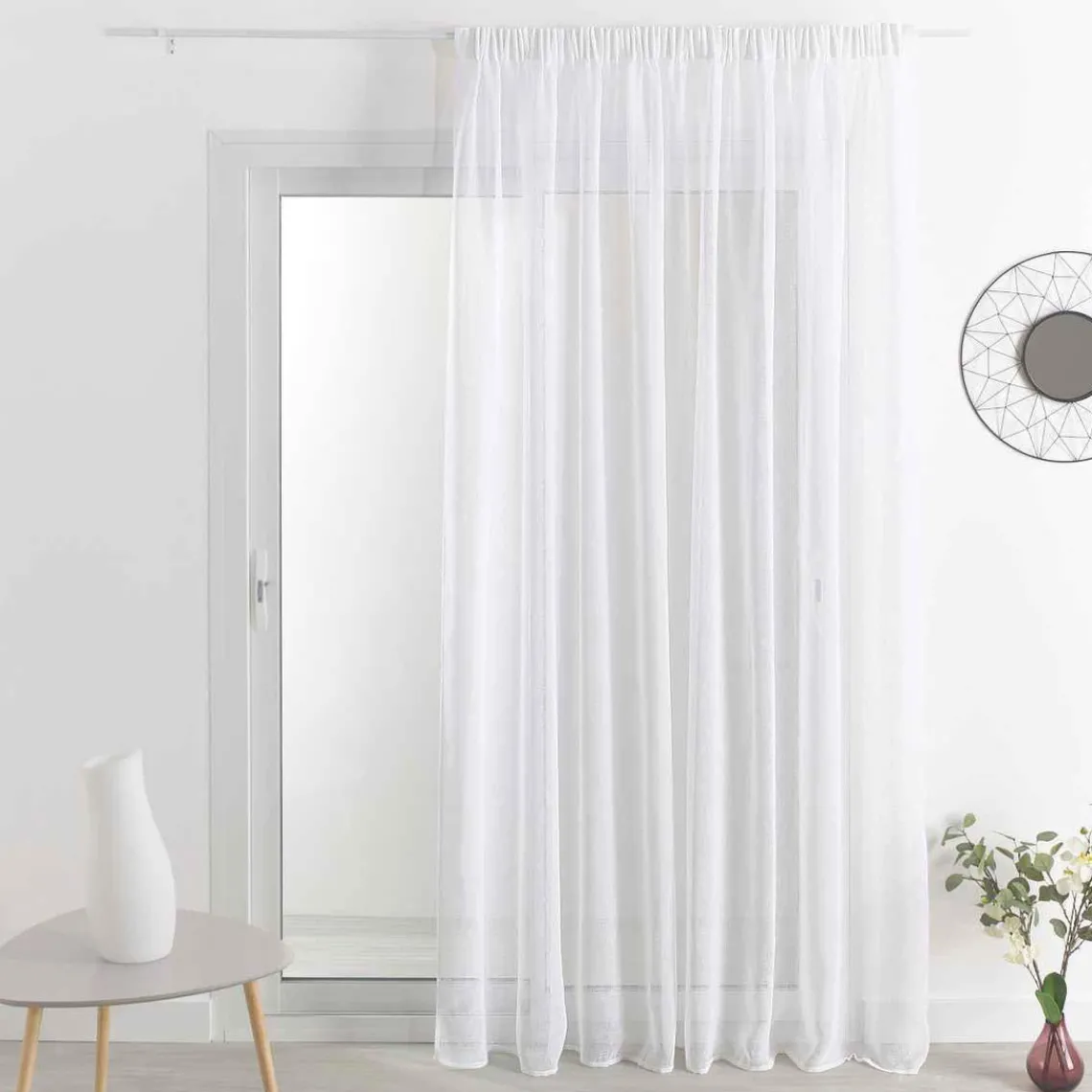 3S. x Home Voilage en Étamine Unie Effet Lin Blanc MATIERE Best