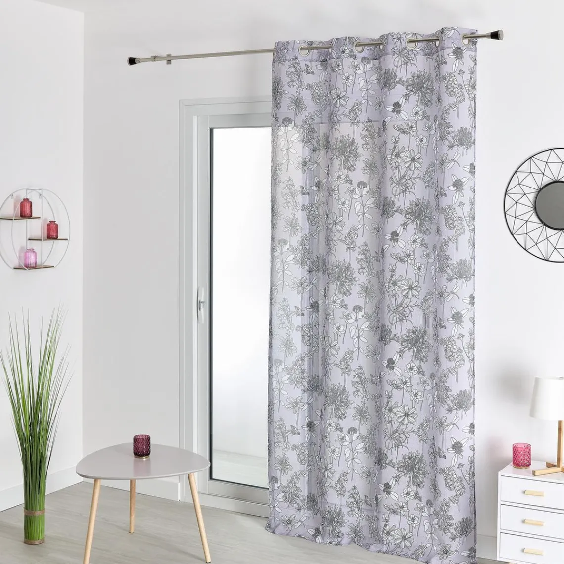 3S. x Home Voilage Etamine Imprimée 140x240 Gris perle Best