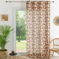 3S. x Home VOILAGES POLYLIN IMPRIME-TERRE DE SIENNE-140X240 Marron New