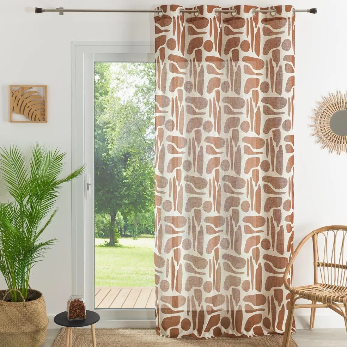 3S. x Home VOILAGES POLYLIN IMPRIME-TERRE DE SIENNE-140X240 Marron New